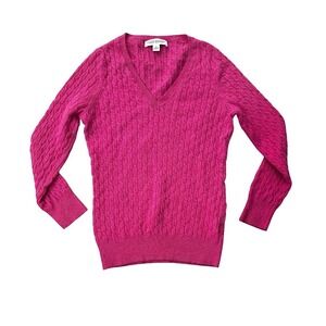 VTG Banana Republic Wool Cashmere Womens S Pink Cable‎ Knit Sweater 3/4 Sleeve